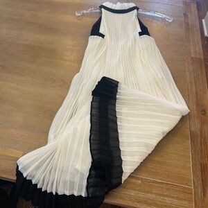 White House Black Market Black and White Pleated Halter Dress
